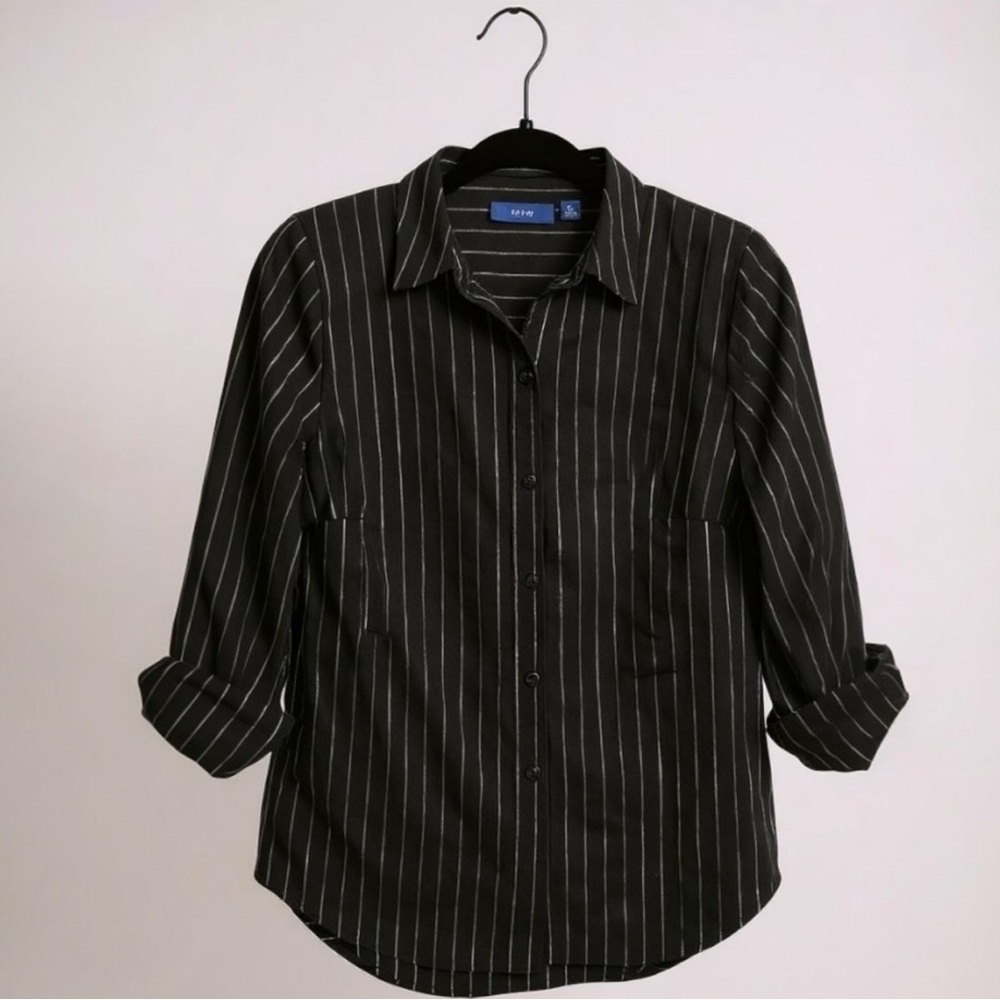 Apt. 9 Women's Black Pinstripe Button Down Shirt NWOT